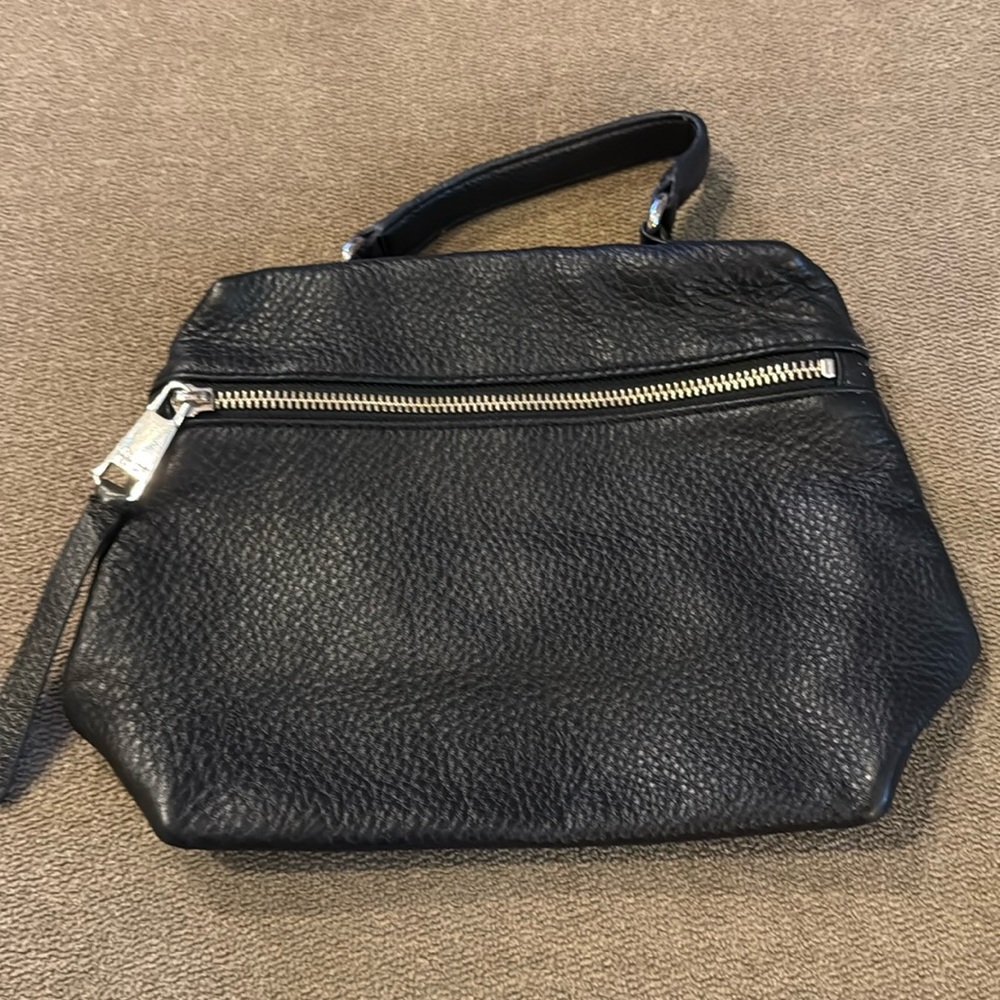 Perlina Black Leather Small Bag Handbag Purse Handle (TD)
